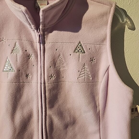 Holiday Editions Pink Christmas Full Zip Fleece Cardigan Sweater Vest Large - Picture 2 of 6
